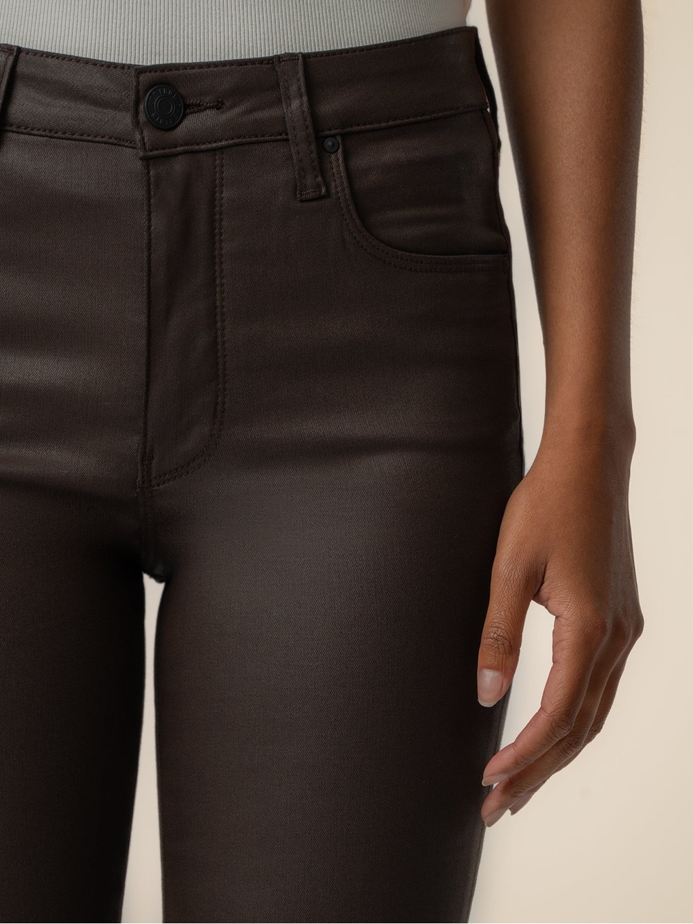 Kut from the Kloth Womens High-Rise Brown Coated Jeans